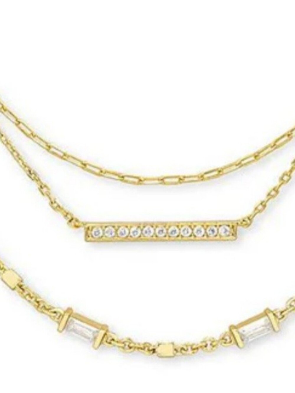 Kendra Scott Gold Layered Bar and Baguette Crystal Necklace Set